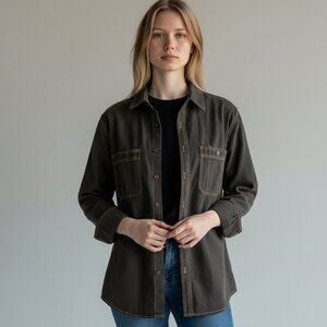 Vintage Men’s Grey Chambray / Denim Cotton Shirt